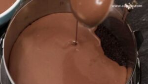 Asamblarea stratului marmorat pentru tortul fara coacere cu cacao, biscuiti si vanilie